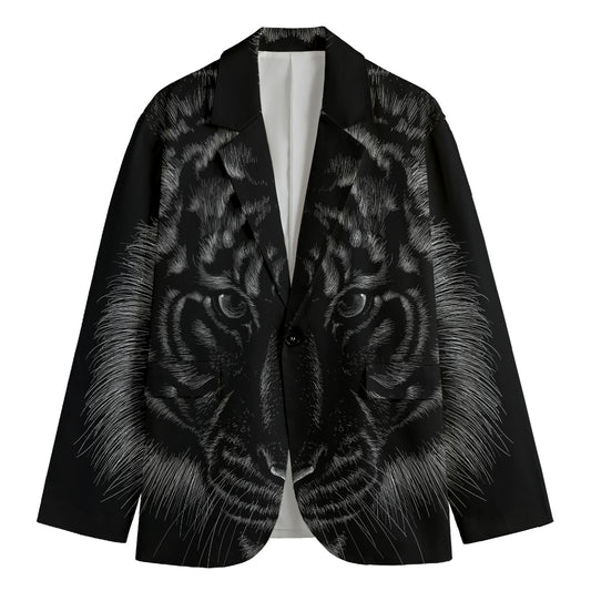 Black Tiger Portrait Print Men's Blazer