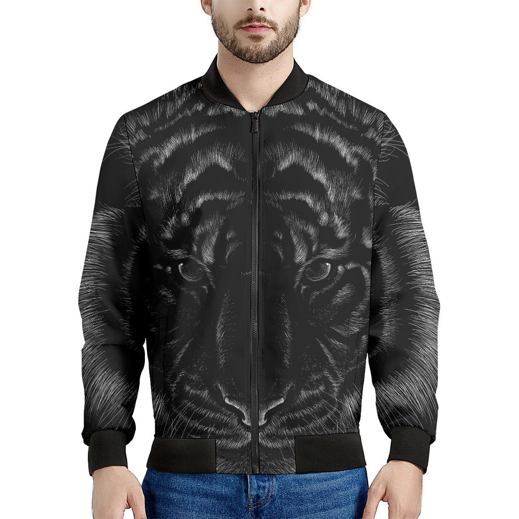 Black Tiger Portrait Print Men's Bomber Jacket