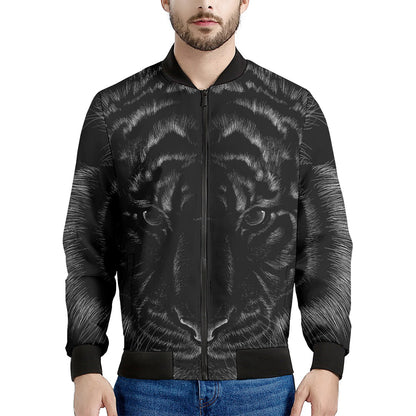 Black Tiger Portrait Print Men's Bomber Jacket