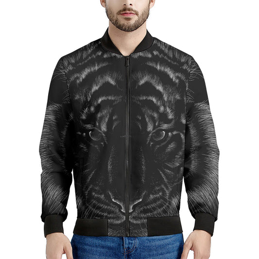 Black Tiger Portrait Print Men's Bomber Jacket