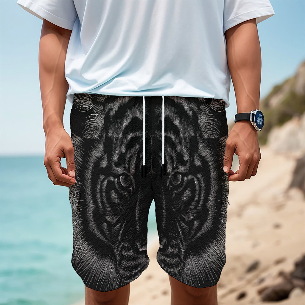 Black Tiger Portrait Print Men's Cargo Shorts