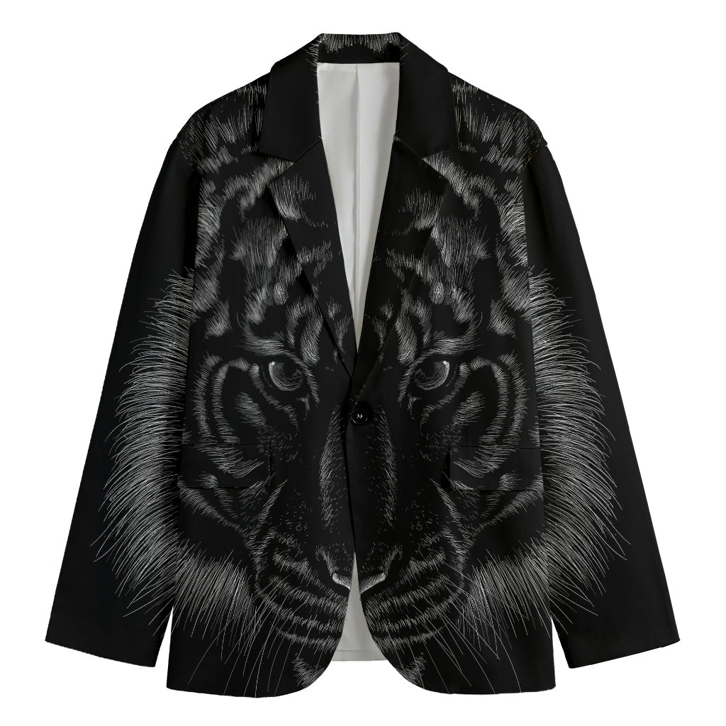 Black Tiger Portrait Print Men's Cotton Blazer