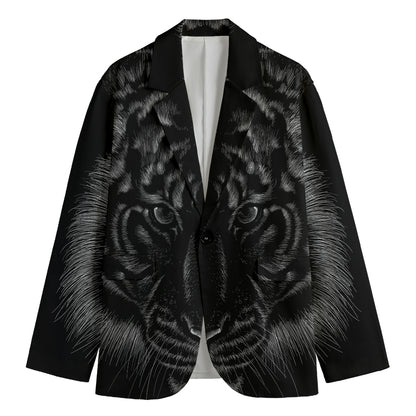 Black Tiger Portrait Print Men's Cotton Blazer