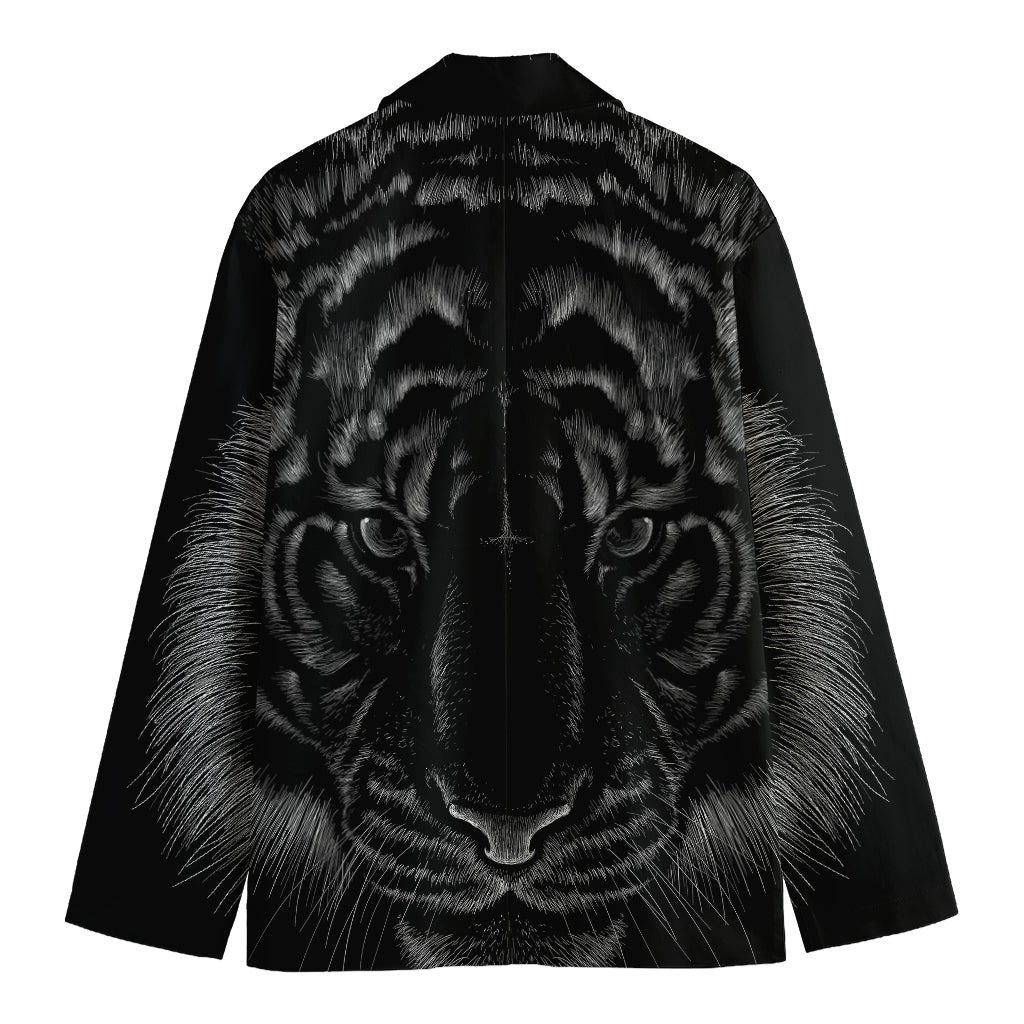 Black Tiger Portrait Print Men's Cotton Blazer
