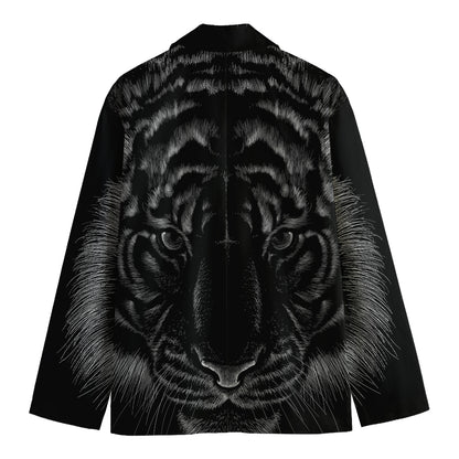 Black Tiger Portrait Print Men's Cotton Blazer