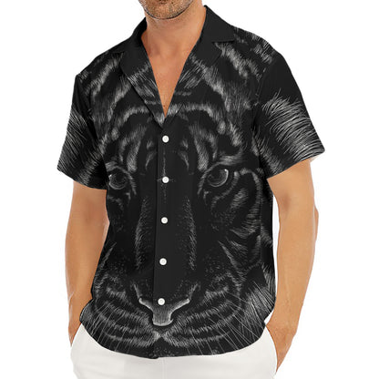 Black Tiger Portrait Print Men's Deep V-Neck Shirt