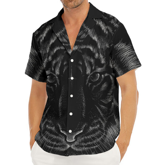 Black Tiger Portrait Print Men's Deep V-Neck Shirt