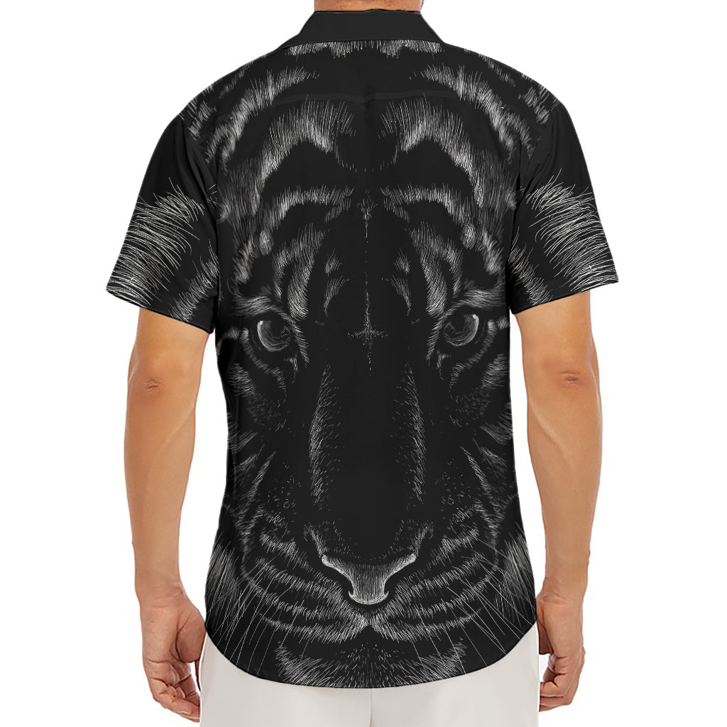 Black Tiger Portrait Print Men's Deep V-Neck Shirt