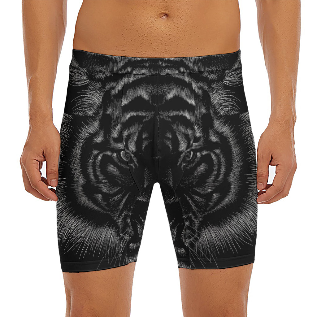 Black Tiger Portrait Print Men's Long Boxer Briefs