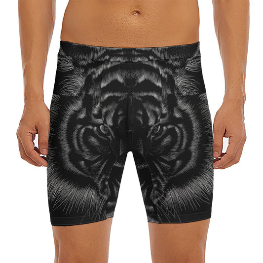 Black Tiger Portrait Print Men's Long Boxer Briefs