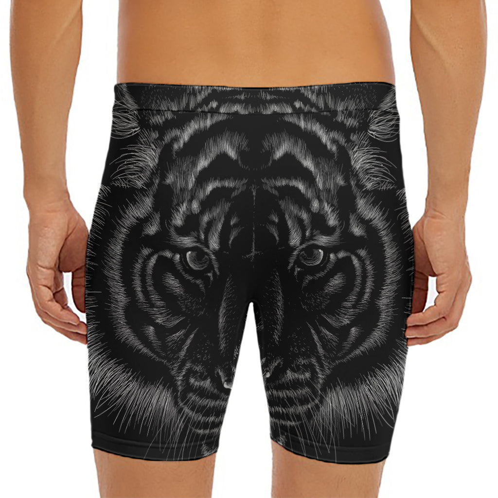 Black Tiger Portrait Print Men's Long Boxer Briefs