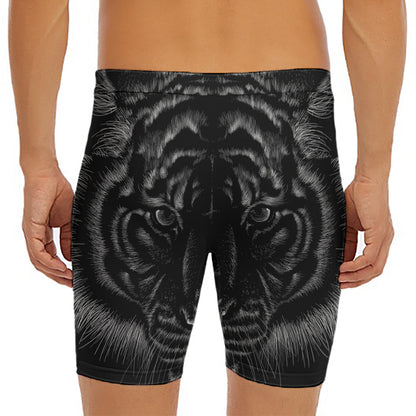 Black Tiger Portrait Print Men's Long Boxer Briefs