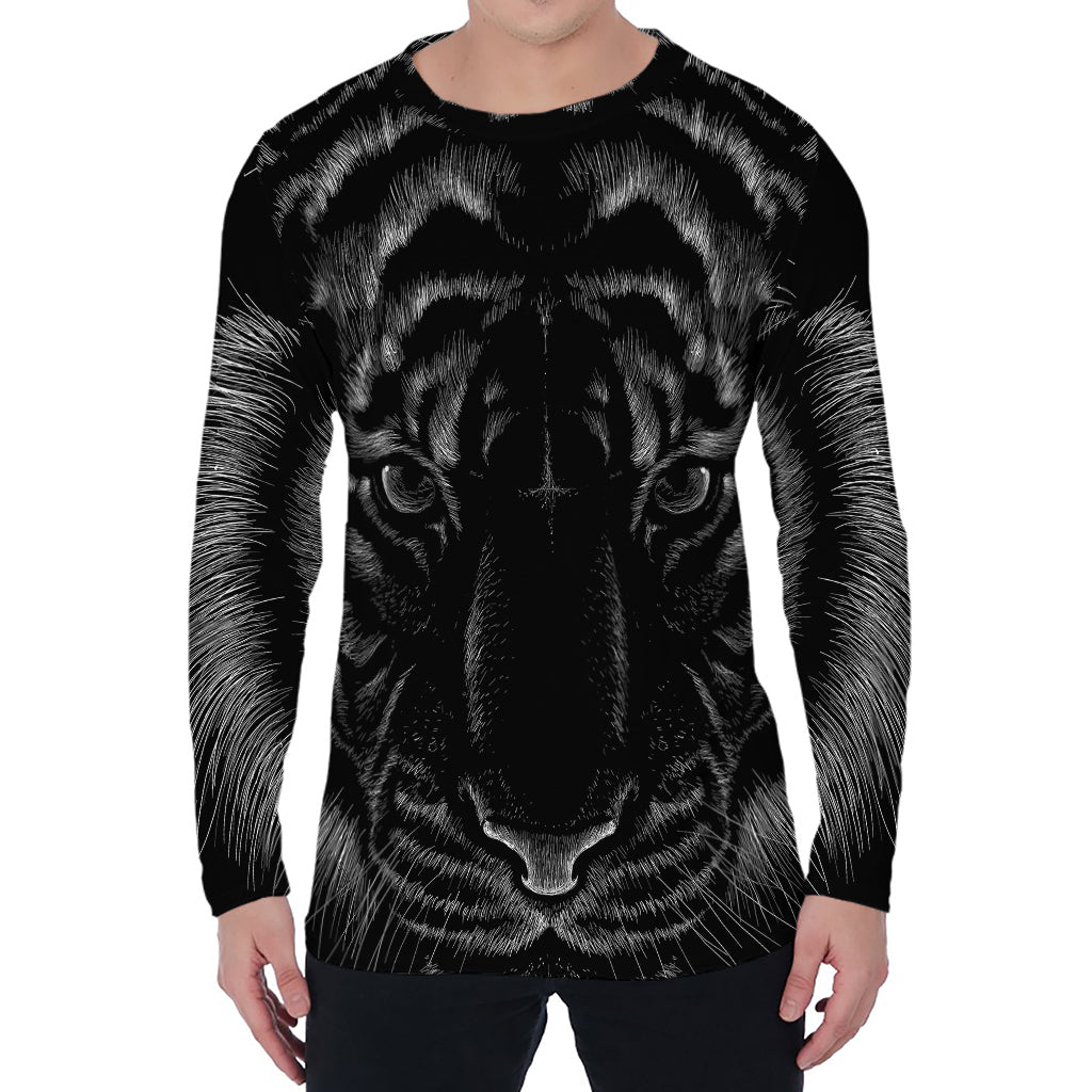 Black Tiger Portrait Print Men's Long Sleeve T-Shirt