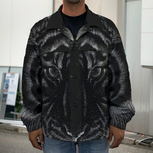 Black Tiger Portrait Print Men's Shirt Jacket