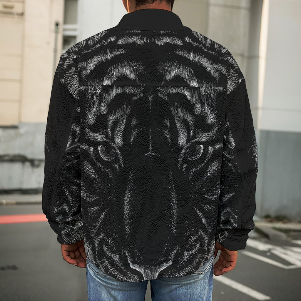 Black Tiger Portrait Print Men's Shirt Jacket