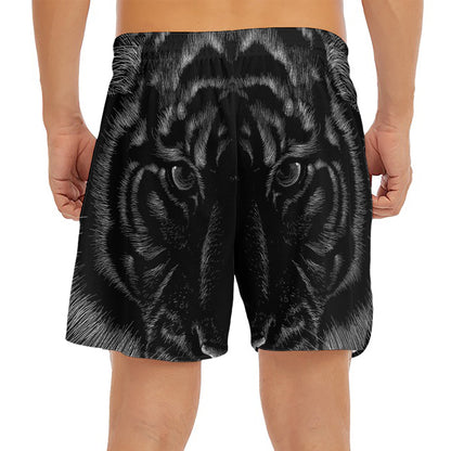 Black Tiger Portrait Print Men's Split Running Shorts