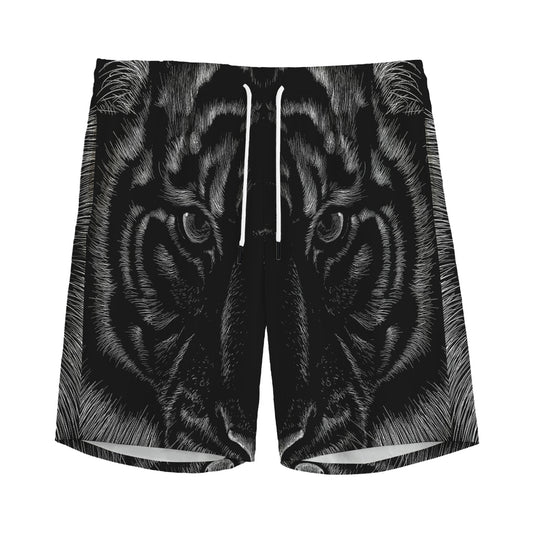 Black Tiger Portrait Print Men's Sports Shorts