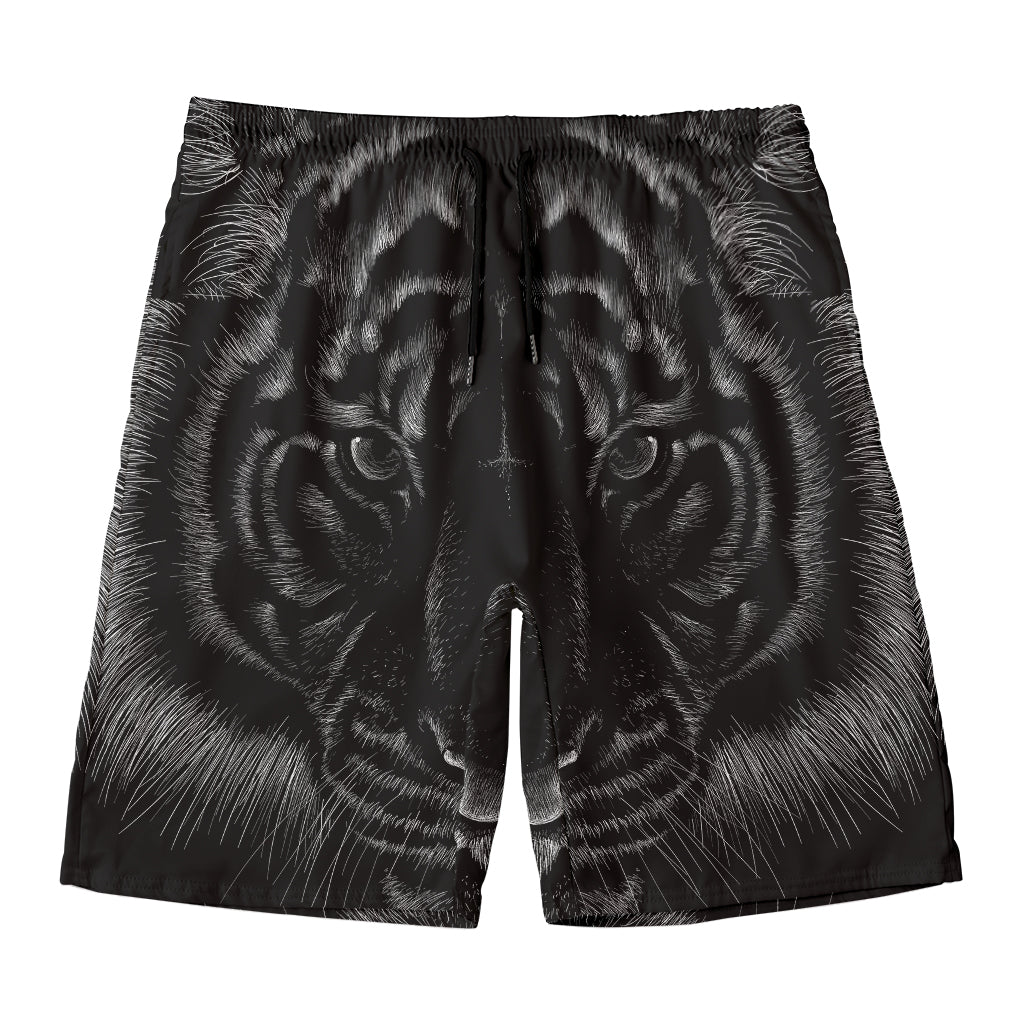 Black Tiger Portrait Print Men's Swim Trunks
