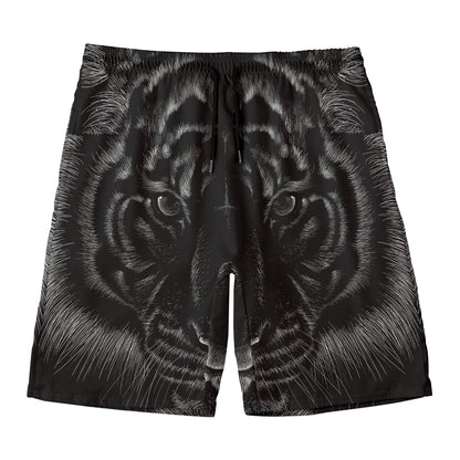 Black Tiger Portrait Print Men's Swim Trunks