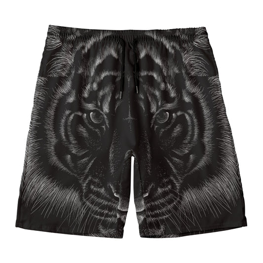 Black Tiger Portrait Print Men's Swim Trunks