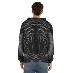 Black Tiger Portrait Print Men's Velvet Pullover Hoodie
