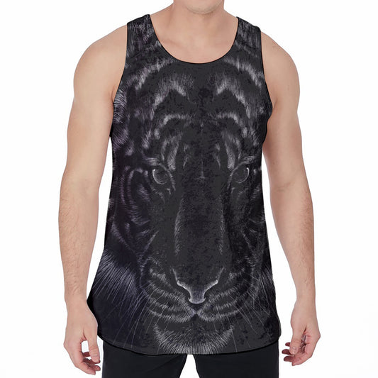 Black Tiger Portrait Print Men's Velvet Tank Top