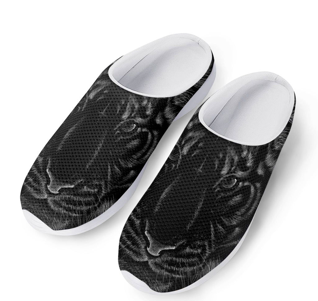 Black Tiger Portrait Print Mesh Casual Shoes