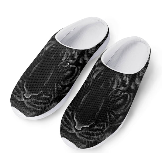 Black Tiger Portrait Print Mesh Casual Shoes