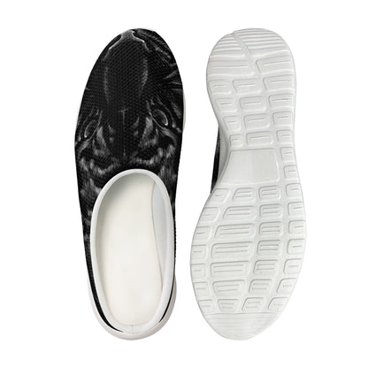 Black Tiger Portrait Print Mesh Casual Shoes