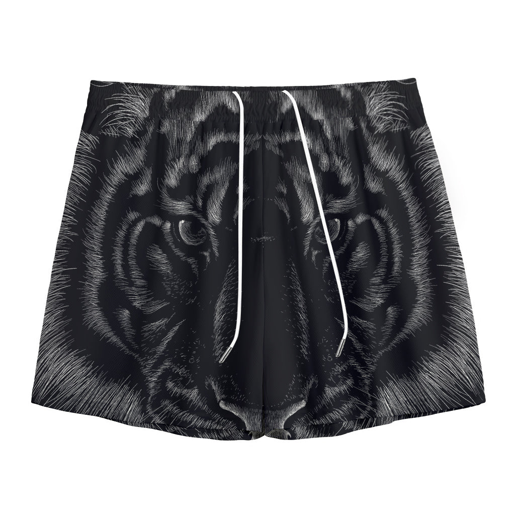 Black Tiger Portrait Print Mesh Shorts