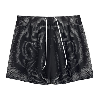 Black Tiger Portrait Print Mesh Shorts