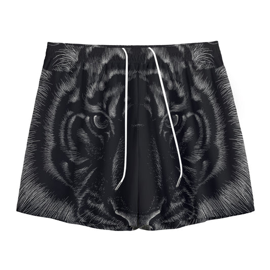 Black Tiger Portrait Print Mesh Shorts