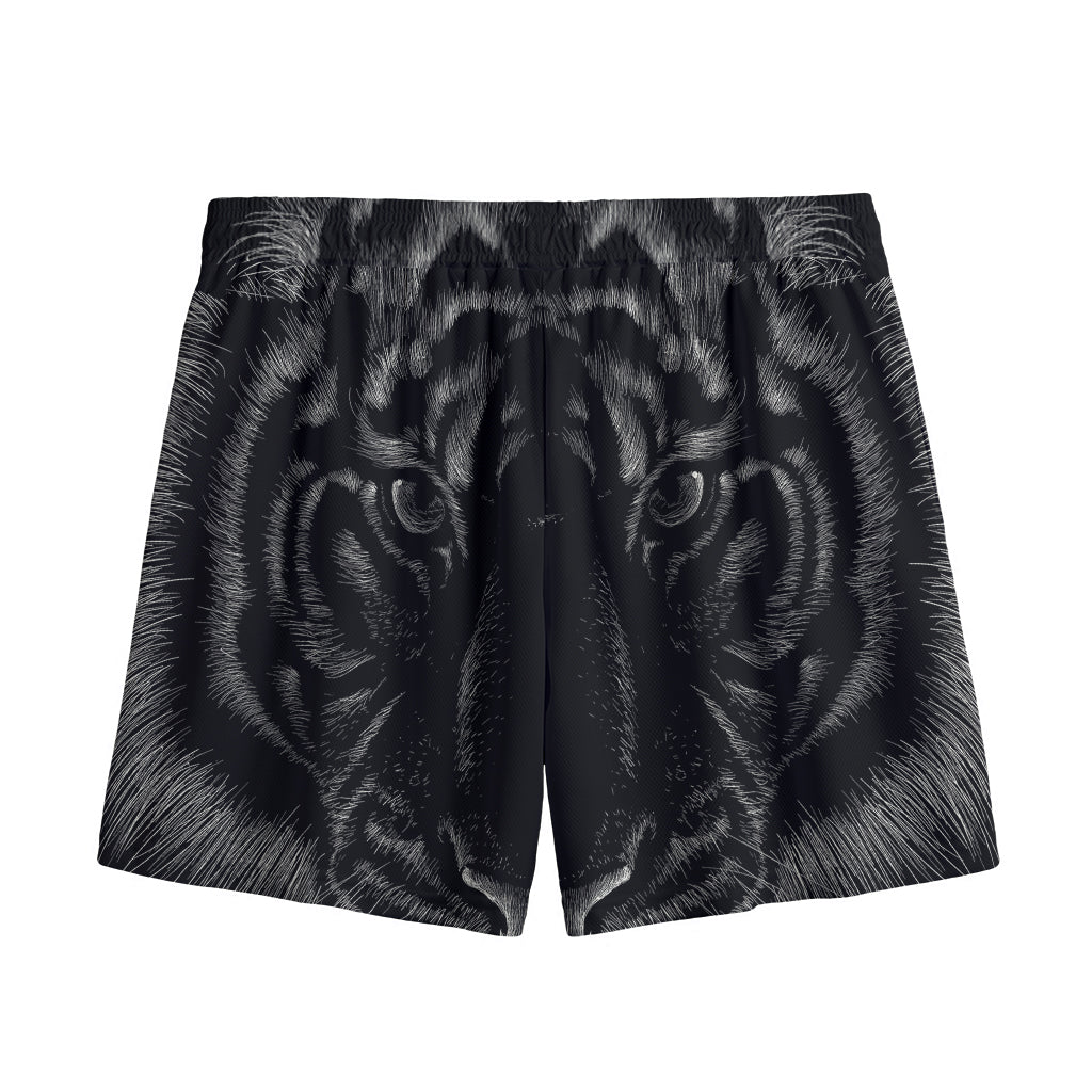 Black Tiger Portrait Print Mesh Shorts