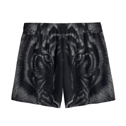 Black Tiger Portrait Print Mesh Shorts