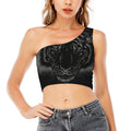 Black Tiger Portrait Print One Shoulder Crop Top