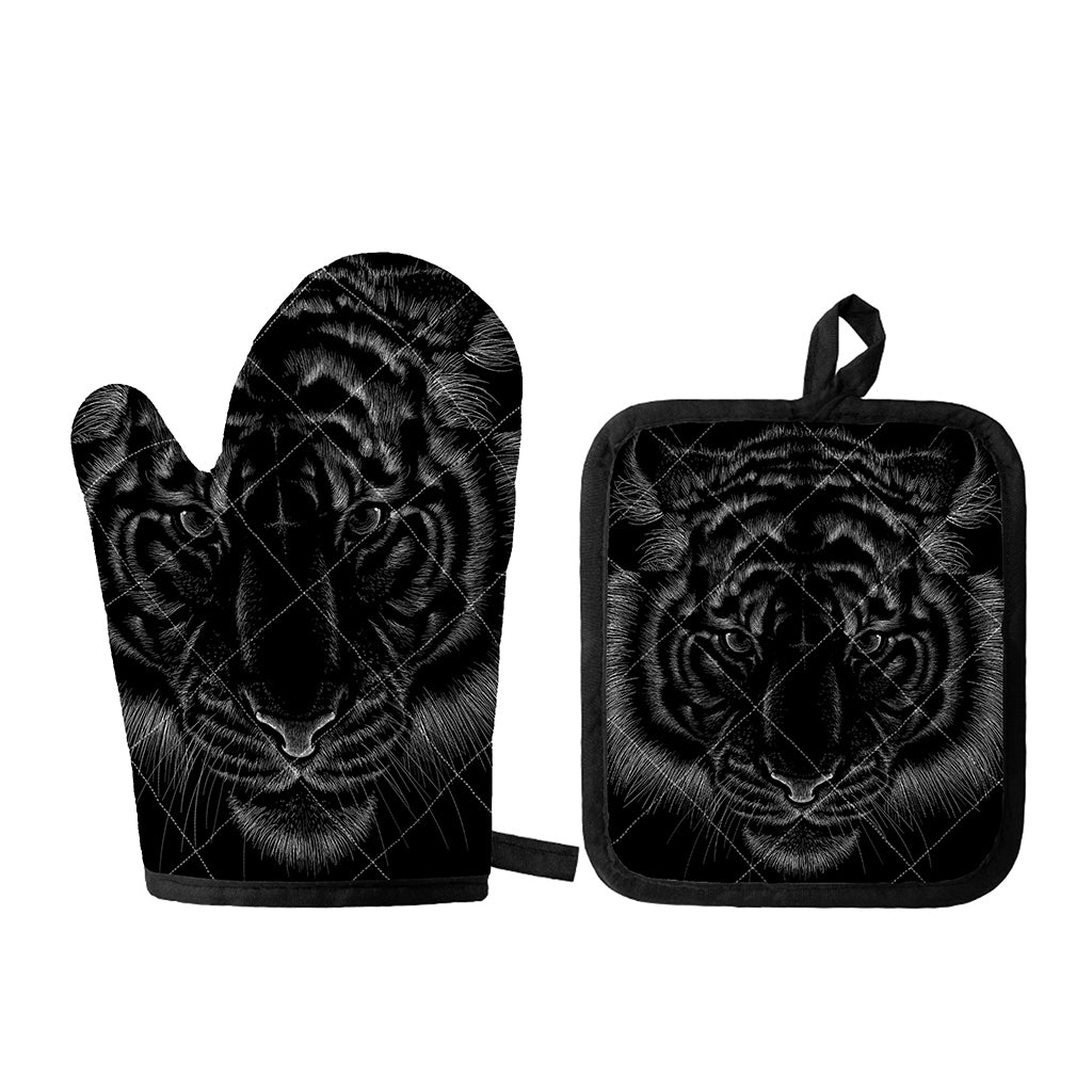 Black Tiger Portrait Print Oven Mitt And Pot Holder Set