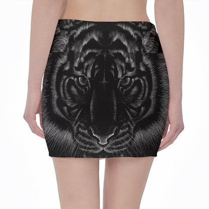 Black Tiger Portrait Print Pencil Mini Skirt
