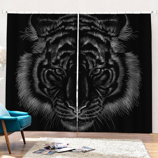 Black Tiger Portrait Print Pencil Pleat Curtains