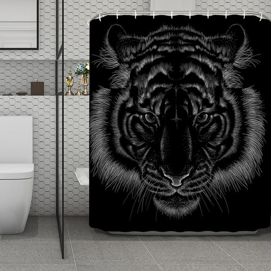 Black Tiger Portrait Print Polyester Shower Curtain
