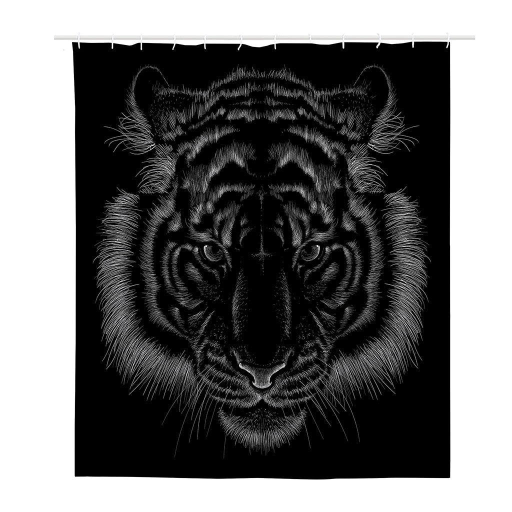 Black Tiger Portrait Print Polyester Shower Curtain