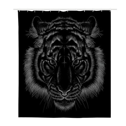 Black Tiger Portrait Print Polyester Shower Curtain