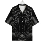 Black Tiger Portrait Print Rayon Hawaiian Shirt