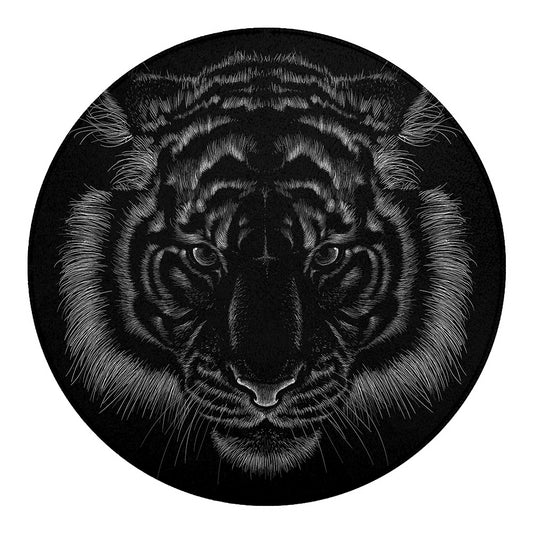 Black Tiger Portrait Print Round Blanket