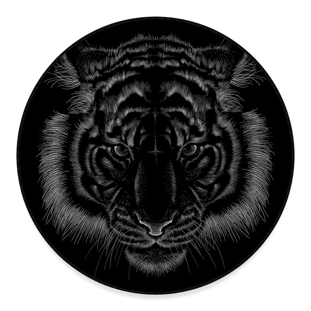 Black Tiger Portrait Print Round Floor Mat