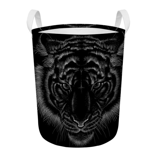 Black Tiger Portrait Print Round Laundry Basket