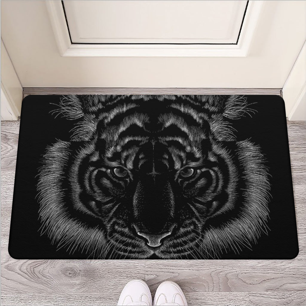 Black Tiger Portrait Print Rubber Doormat