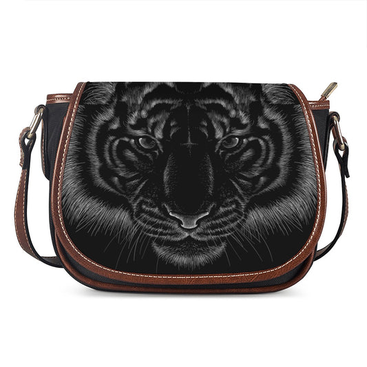 Black Tiger Portrait Print Saddle Bag