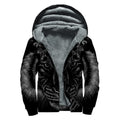 Black Tiger Portrait Print Sherpa Lined Zip Up Hoodie