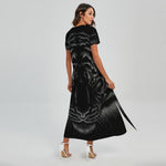 Black Tiger Portrait Print Short Sleeve Maxi Dress