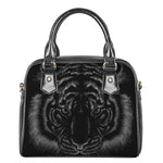 Black Tiger Portrait Print Shoulder Handbag